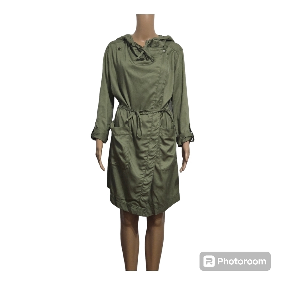 Hollister Green Utility Parka Jacket Zip Drawstring Hoodie